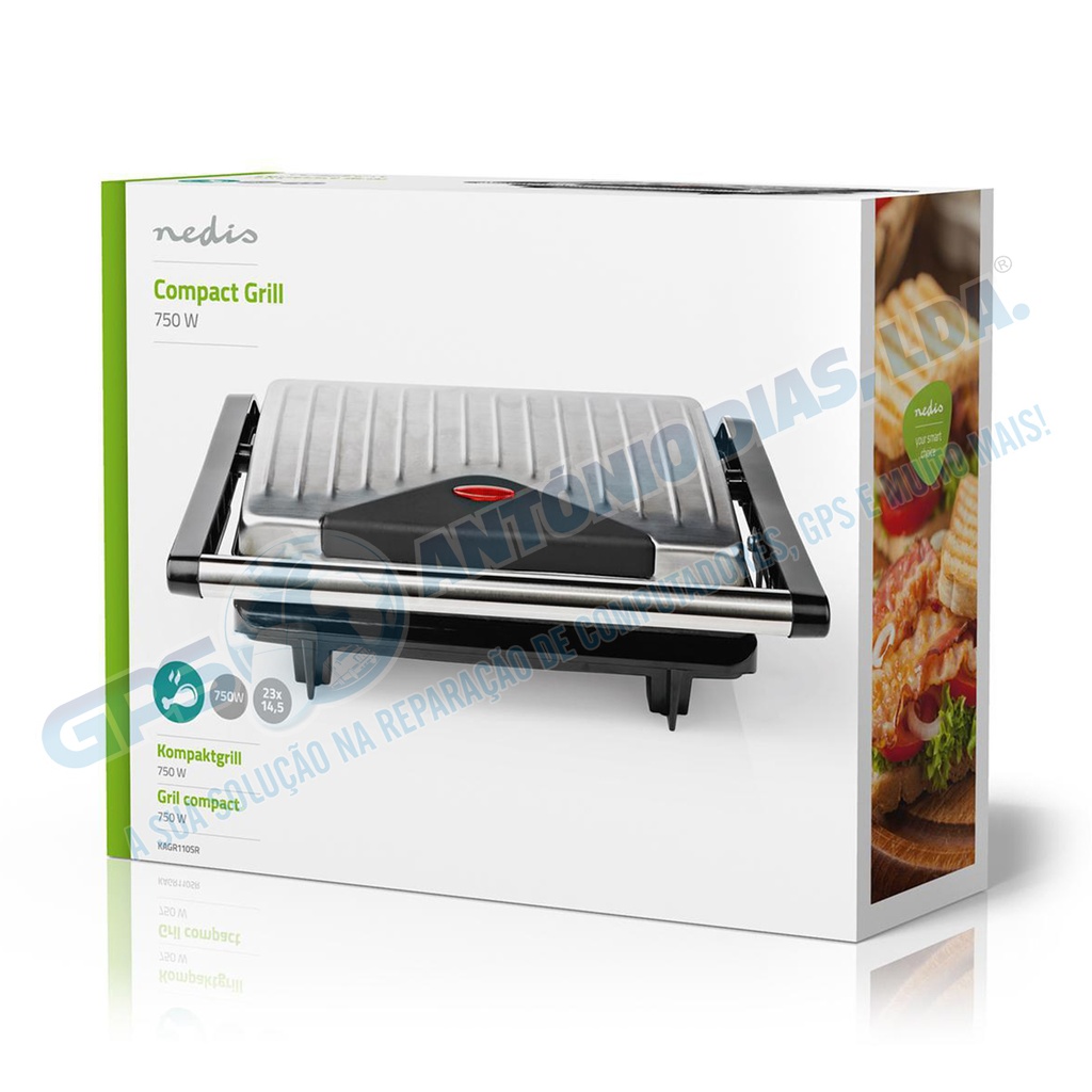 Grelhador Compacto 750 W Aluminio -Nedis KAGR110SR