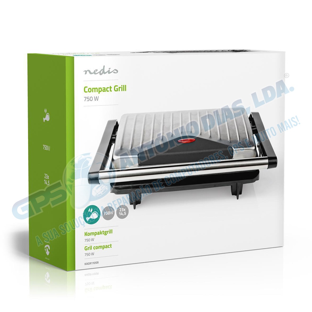 Grelhador Compacto 750 W Aluminio -Nedis KAGR110SR