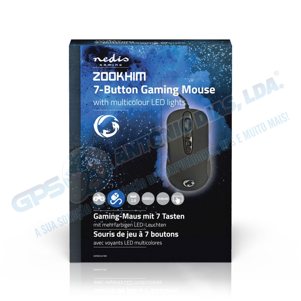 Rato Gaming Nedis c\fio 7 Botões 4000Dpi c\luz RGB